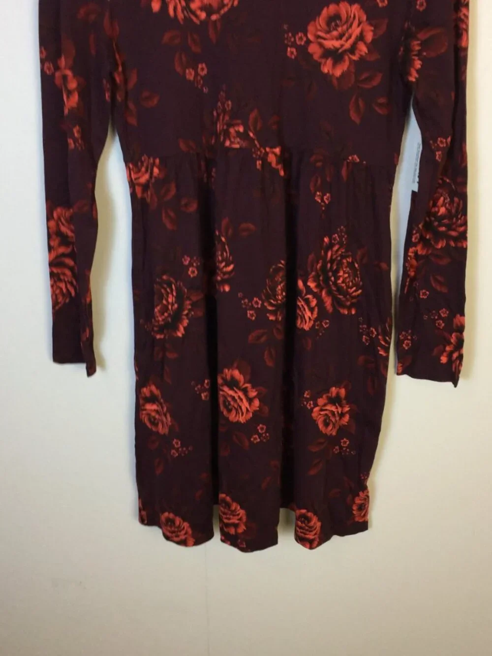 New! Old Navy Dress Girls XXL (18) Burgundy Red Floral Long Sleeve 100% Cotton